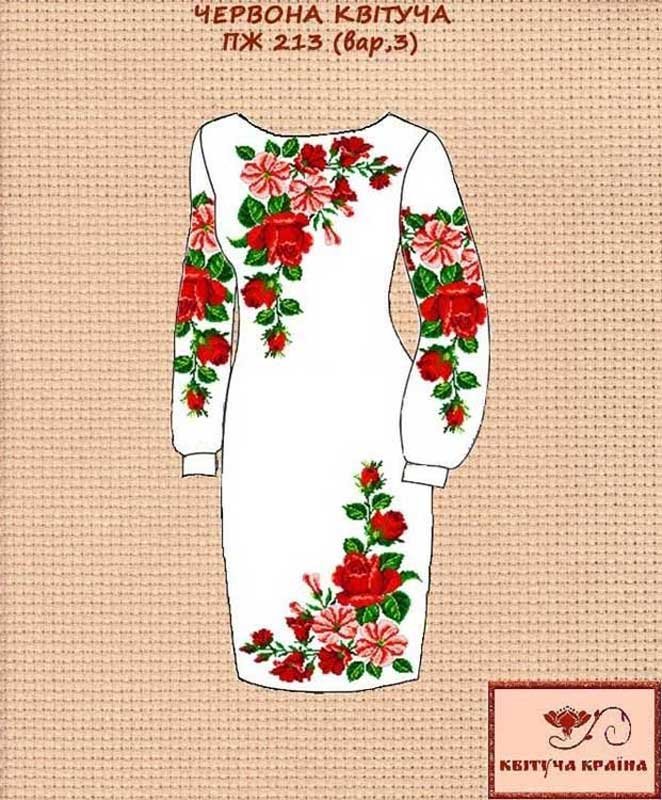 Photo Blank embroidered dress Kvitucha Krayna PZH-213-3 Red blooming 3