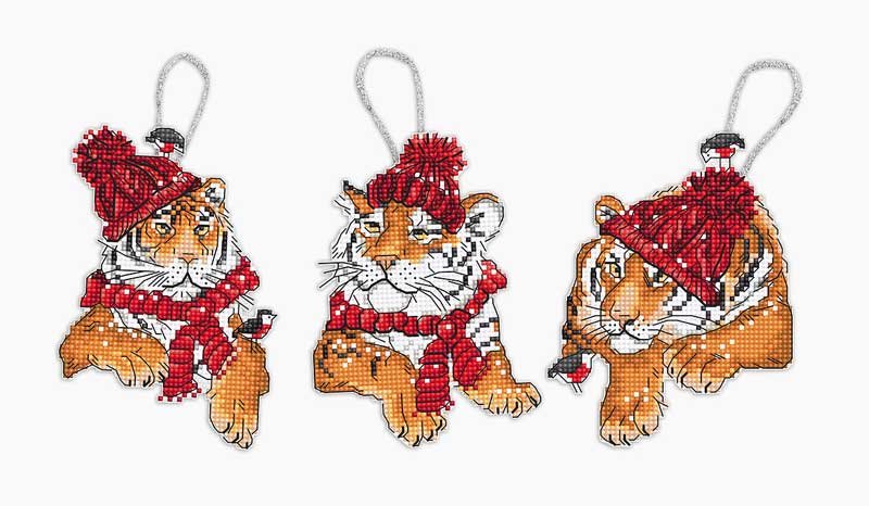 Фото Набір для вишивки хрестиком LetiStitch L8017 Різдвяні іграшки Тигри