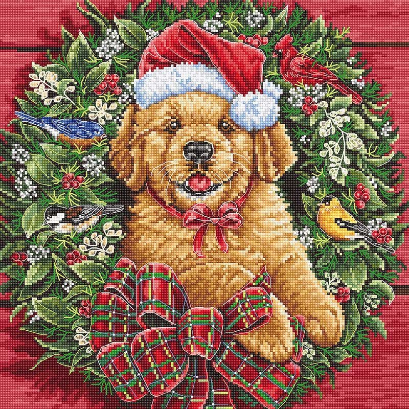 Photo Cross Stitch Kits LetiStitch L8053 Christmas Puppy / Chiot de Noë