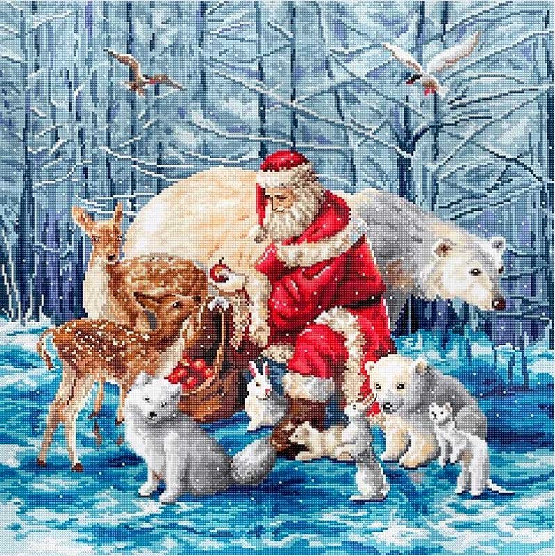 Photo Cross Stitch Kits LetiStitch L8082 Santa and Friends/Père Noël et les amis