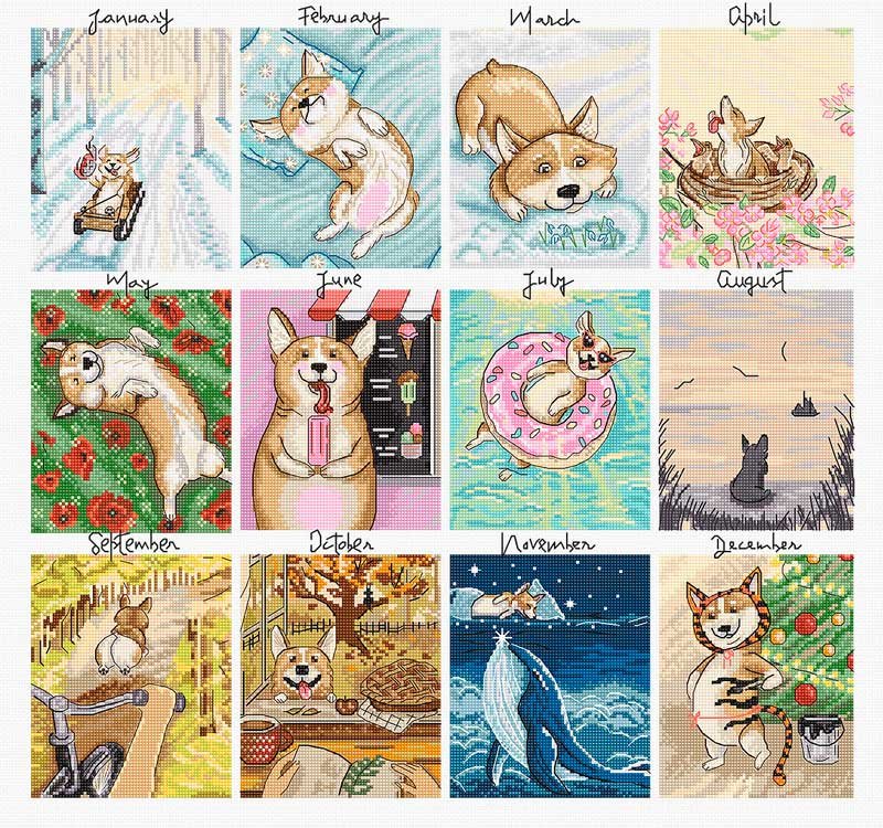 Photo Cross Stitch Kits LetiStitch L8086 Doggy Calendar