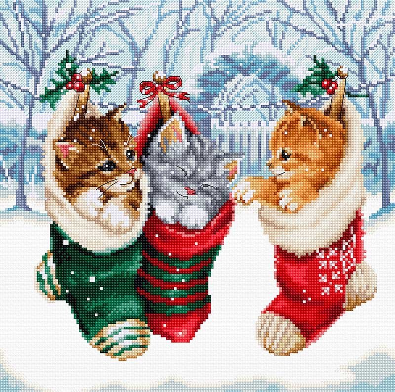 Фото Набір для вишивки хрестиком LetiStitch L8087 Снігові кошенята