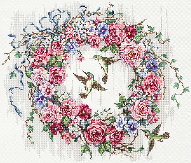 Photo Cross Stitch Kits LetiStitch L990 Hummingbird Wreath