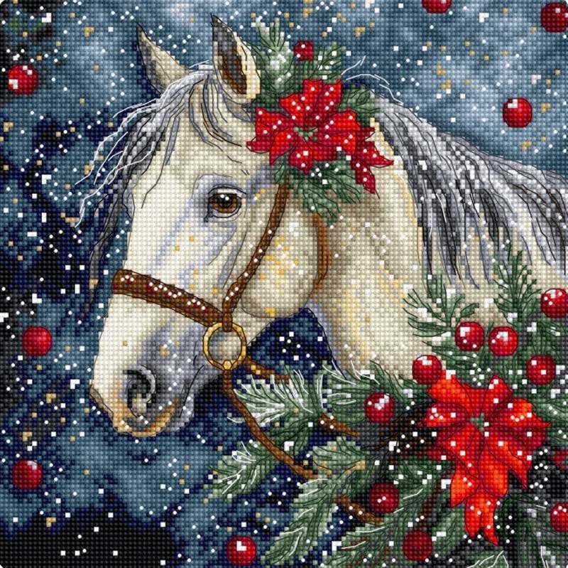 Вишитий Набір для вишивки хрестиком LetiStitch L9955 Зимовий кінь Фото Набір для вишивки хрестиком LetiStitch L9955 Зимовий кінь