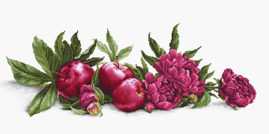 Foto Cross Stitch Kits Luca-S B2357 Peonies and red apples (discontinued)