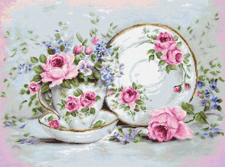 Фото Набір для вишивання Гобелен Luca-S G566 Чайний сервіз і троянди