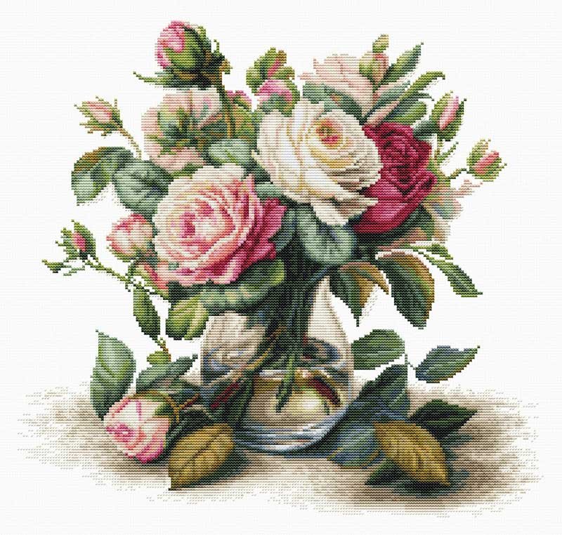 Фото Набір для вишивання хрестиком Luca-S B7026 Ваза з трояндами