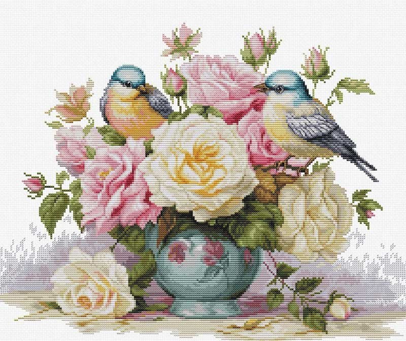 Foto Cross Stitch Kits Luca-S B7038 Vase with roses and birds