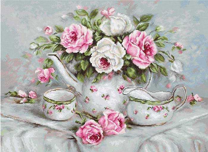 Foto Cross Stitch Kits Luca-S BA2317 Tea set and roses (discontinued)