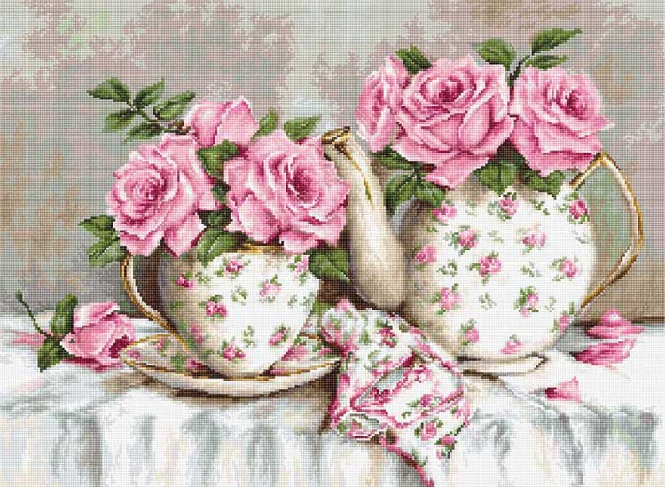 Фото Набір для вишивання хрестиком Luca-S ВА2320 Ранковий чай і троянди