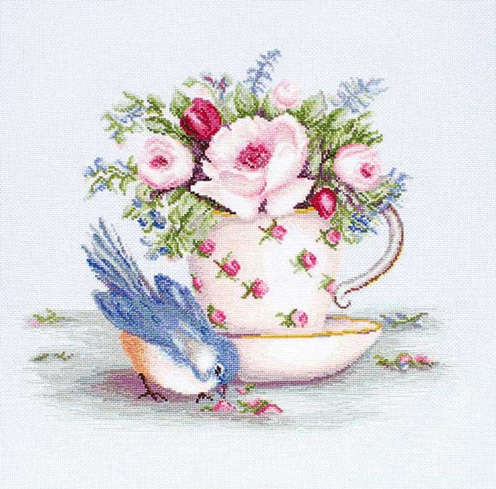 Foto Cross Stitch Kits Luca-S BA2324 Birdie and a cup of tea (discontinued)