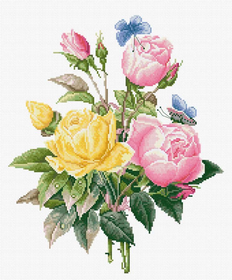 Foto Cross Stitch Kits Luca-S BU4003 Yellow Roses And Bengal Roses 