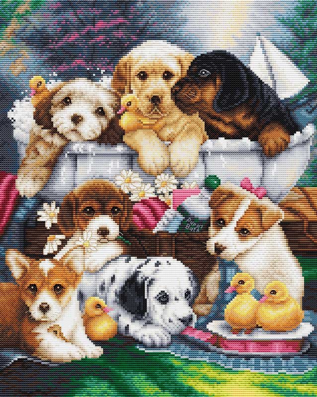 Foto Cross Stitch Kits Luca-S BU5025 Puppies while bathing