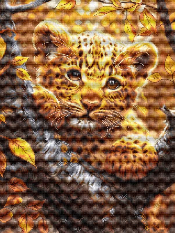 Embroidered set Cross Stitch Kits Luca-S BU5068 Leopard cub at dawn Foto Cross Stitch Kits Luca-S BU5068 Leopard cub at dawn