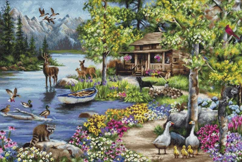 Foto Cross Stitch Kits GOLD collection Luca-S B2410 Cabin By The Lake