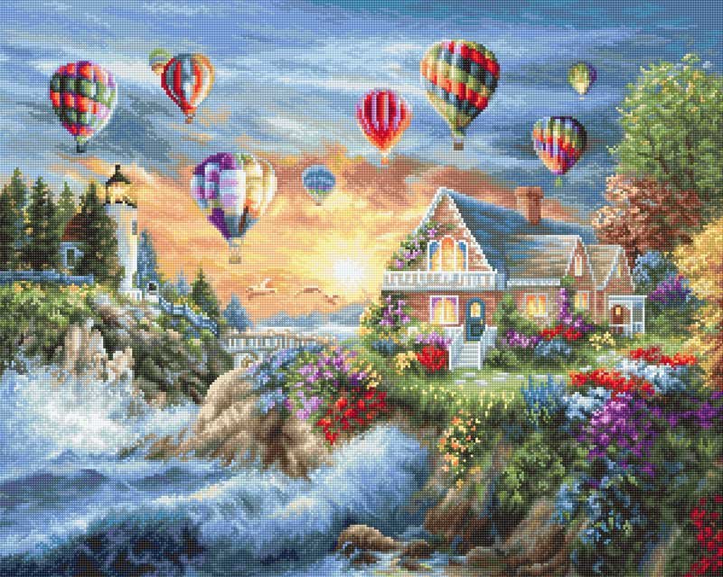 Foto Cross Stitch Kits GOLD collection Luca-S B614 Hot air balloons over Sunset Cove