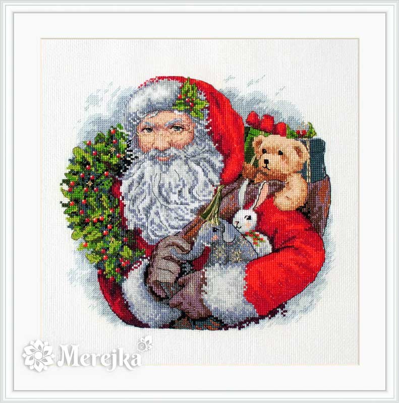 Photo Cross Stitch Kits Merejka K-133 Santa with Wreath