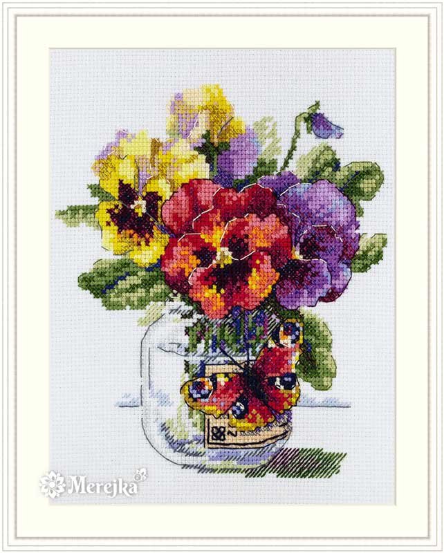 Photo Cross Stitch Kits Merejka K-153 Pansies and Butterfly