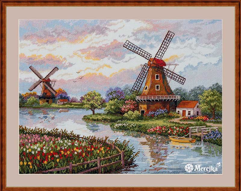 Photo Cross Stitch Kits Merejka K-167 Dutch Windmills