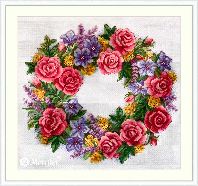 Photo Cross Stitch Kits Merejka K-238 Rose wreath