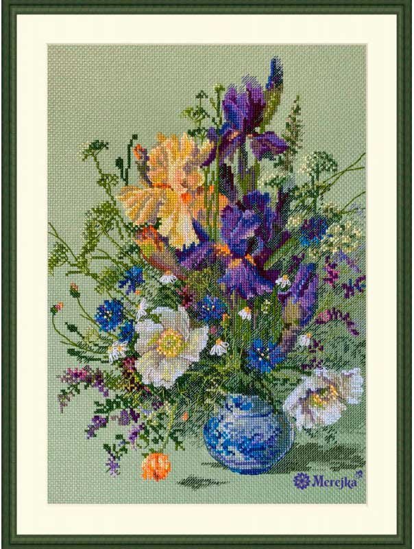 Photo Cross Stitch Kits Merejka K-249 Irises and Wildflowers