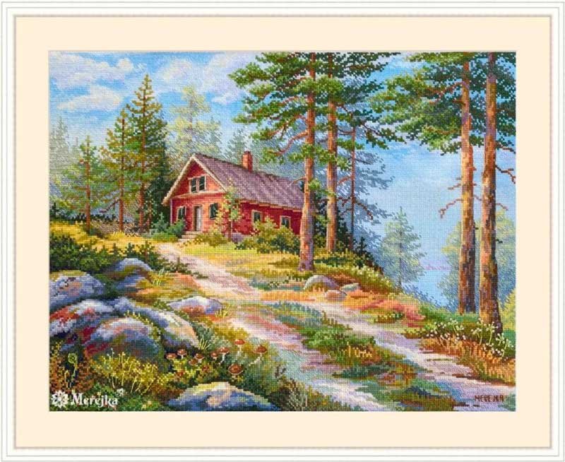 Photo Cross Stitch Kits Merejka K-254 Red Cabin in the Woods