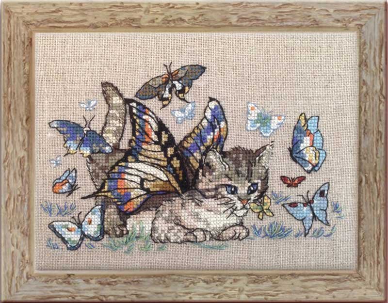 Фото Набір для вишивання хрестиком NIMUE 151KA Кіт і метелики/Chapillon