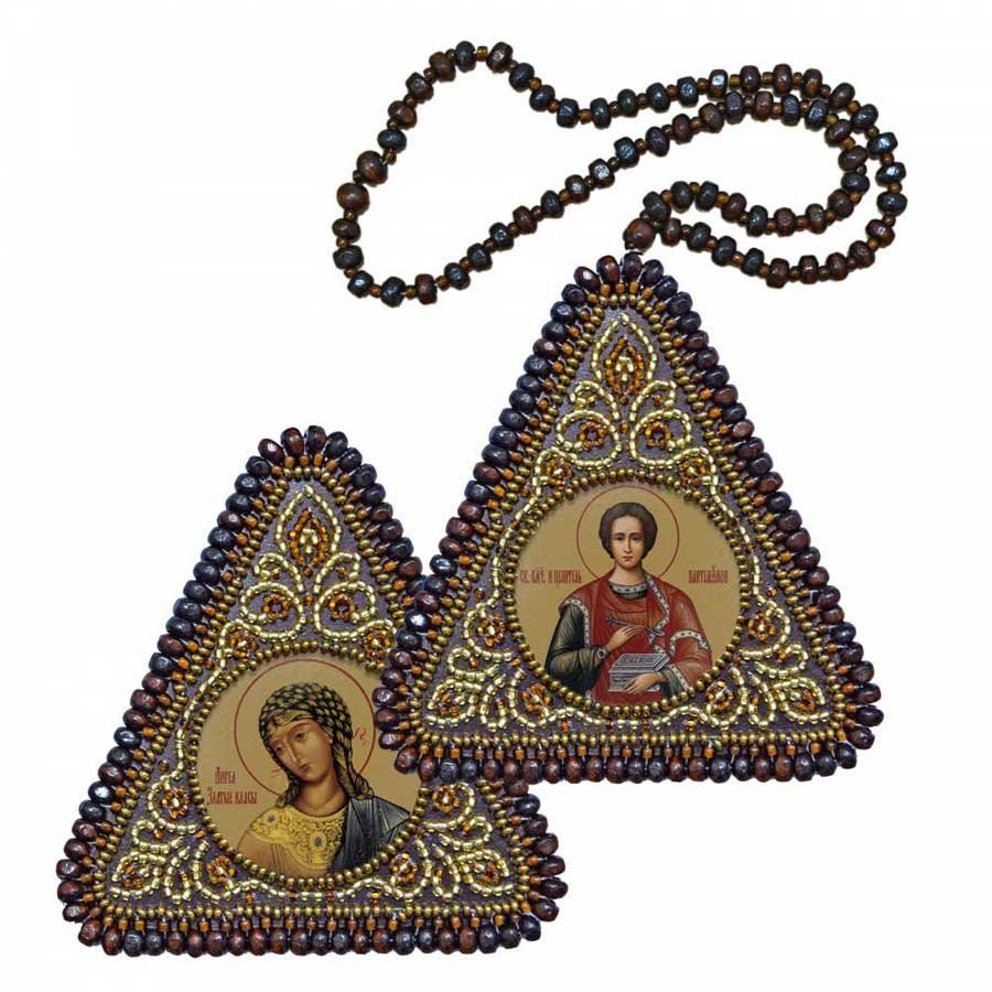 Foto Embroidery kit double-sided icon St. Great Martyr. Healer Panteleimon and Angel Zlata Vlas BX1004 Nova Sloboda