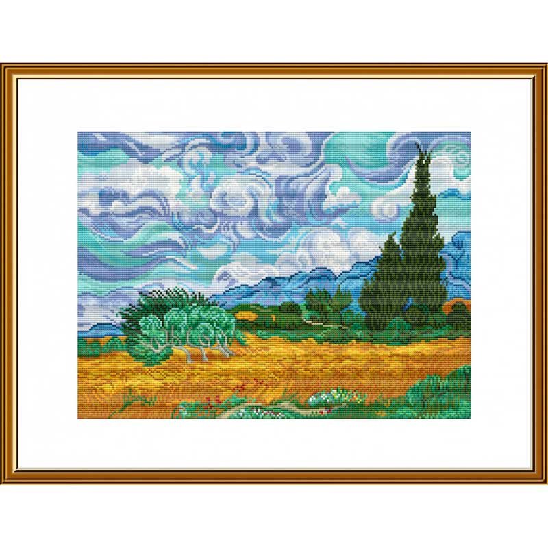 Photo Thread embroidery kit Nova Sloboda HB3120 Wheat field with cypress trees