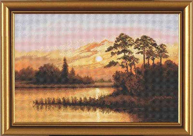 Foto Thread embroidery kit Nova Sloboda PE3248 Sunset over the lake