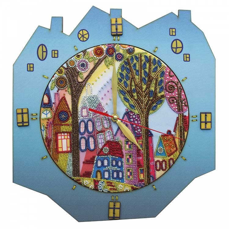 Photo Set for ebroidery with frame Clock Nova Sloboda PT6514 Colourful city