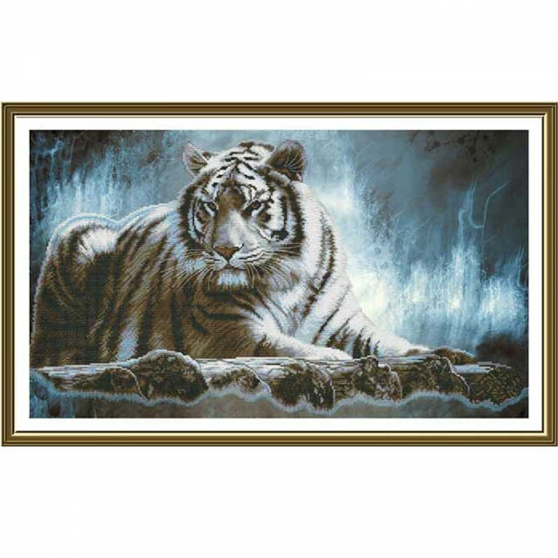 Фото Набір для вишивки нитками на канві з фоновим зображенням Нова Слобода СР2242 Амурський тигр