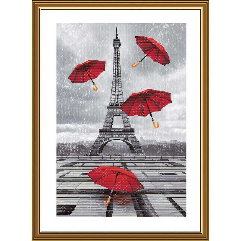 Фото Набір для вишивки нитками на канві з фоновим зображенням Нова Слобода СР2286 У Парижі дощ