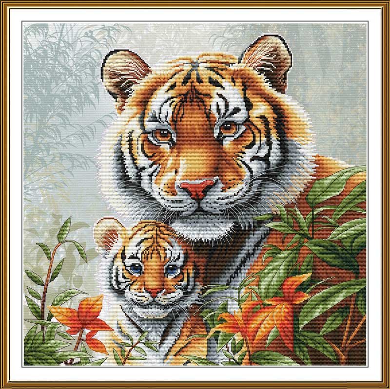 Фото Набір для вишивки нитками на канві з фоновим зображенням Нова Слобода СР2370 Тигриця з малюком