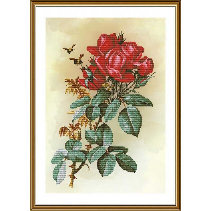 Фото Набір для вишивки нитками на канві з фоновим зображенням Нова Слобода СР6244 Червона троянда