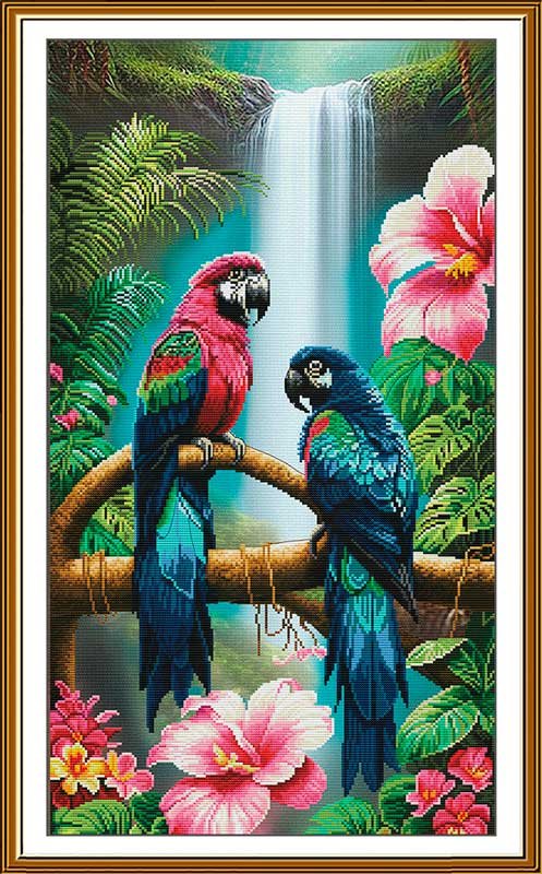 Фото Набір для вишивки нитками на канві з фоновим зображенням Нова Слобода СР6266 Барвисті папуги