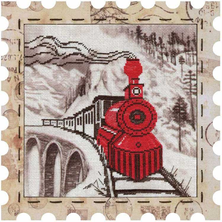 Photo Embroidery kit on canvas with a background image Nova Sloboda KO4016 Locomotive