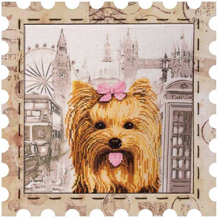 Photo Embroidery kit on canvas with a background image Nova Sloboda KO4024 Yorkshire Terrier