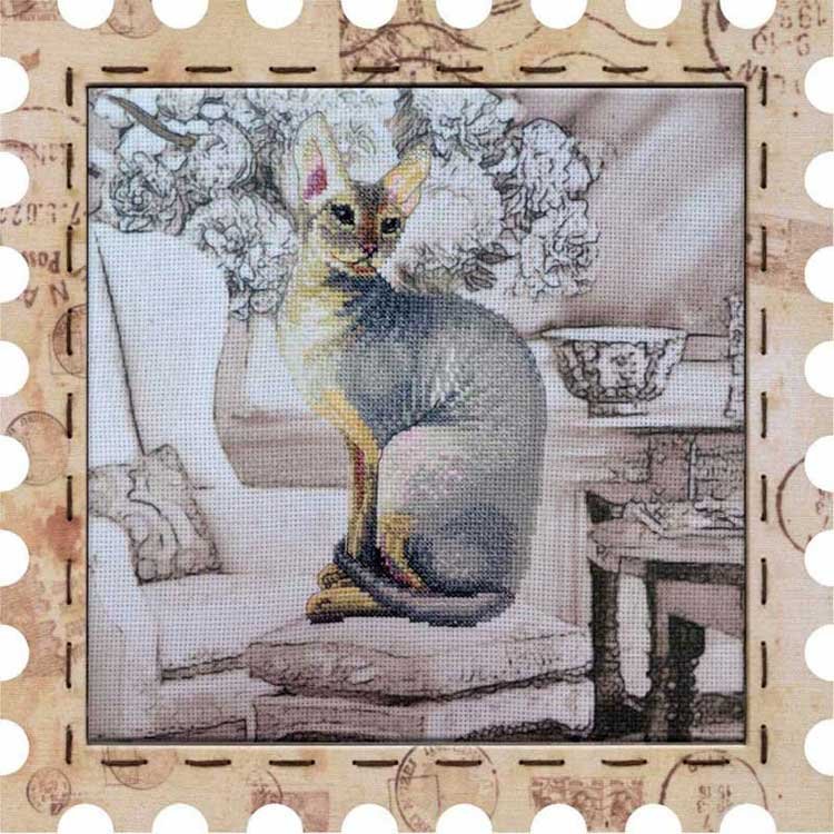 Photo Embroidery kit on canvas with a background image Nova Sloboda KO4037 Cat Cleopatra